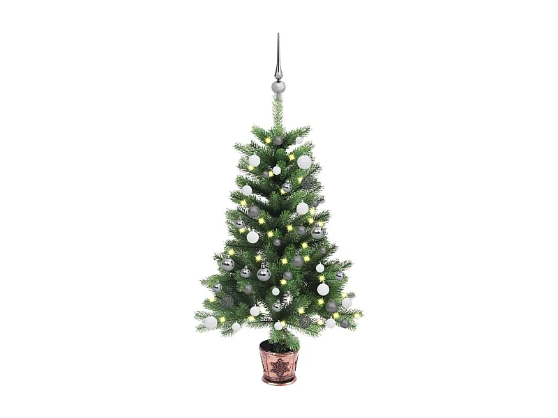 Albero di Natale artificiale preilluminato e palline 90 cm verde