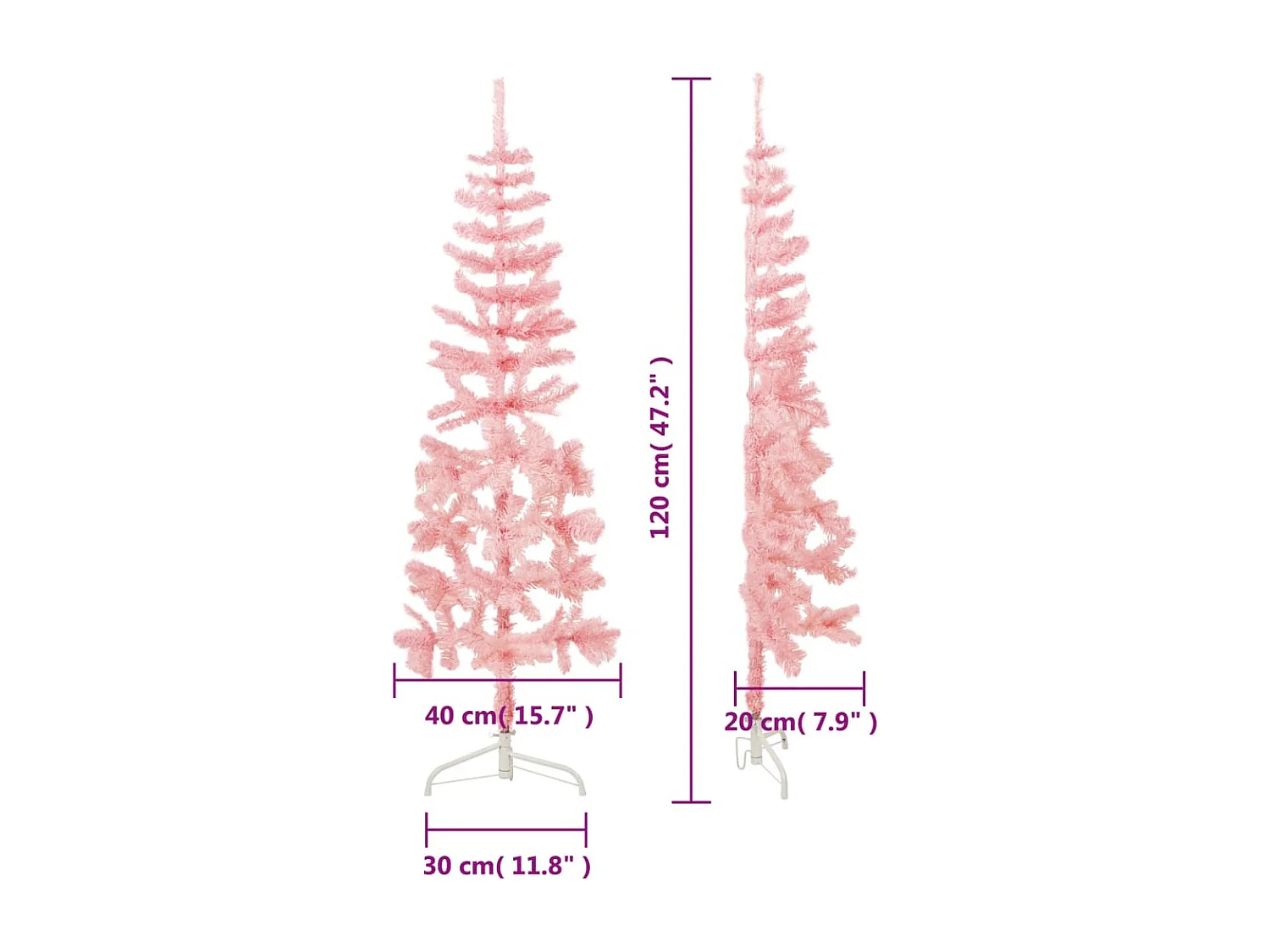 Demi sapin de No?l artificiel mince avec support Rose 120 cm