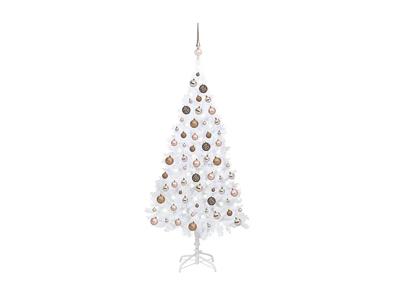 Albero di Natale artificiale preilluminato e palline bianche da 120 cm in PVC