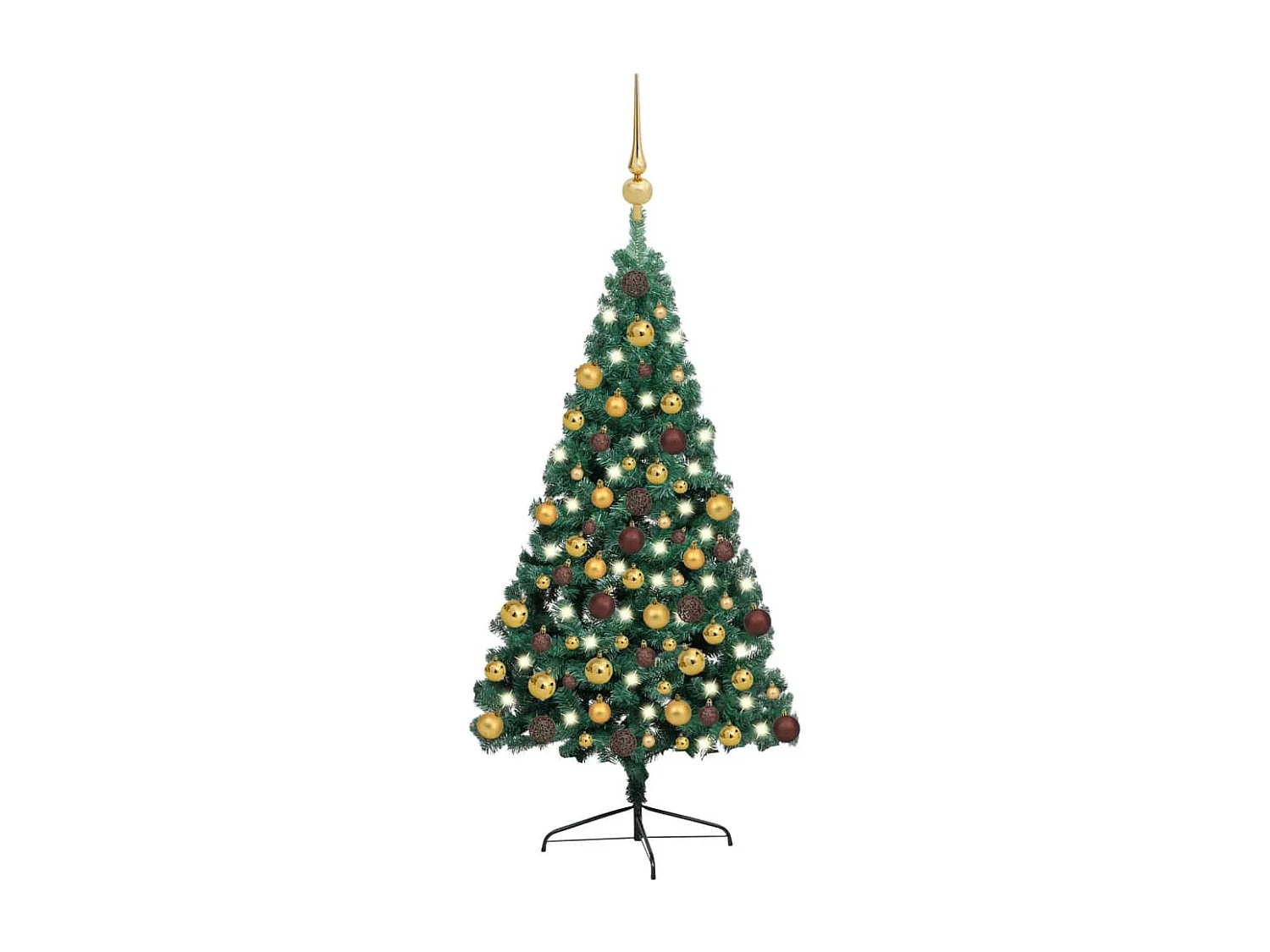 Mezzo albero di Natale artificiale preilluminato e palline verdi 180 cm