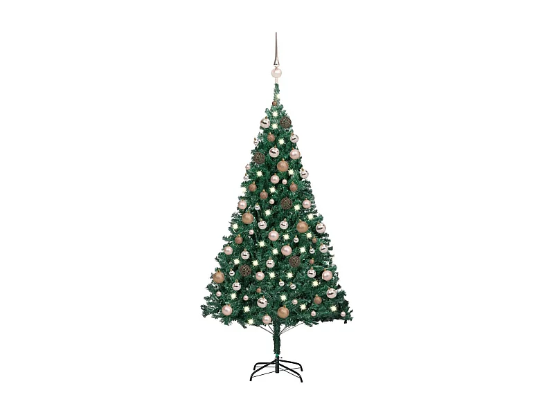 Albero di Natale artificiale preilluminato e palline verdi 120 cm PVC