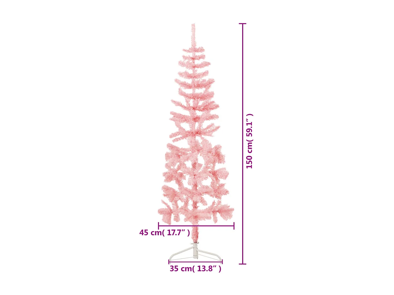 Albero di Natale artificiale mezzo sottile con supporto Rosa 150 cm
