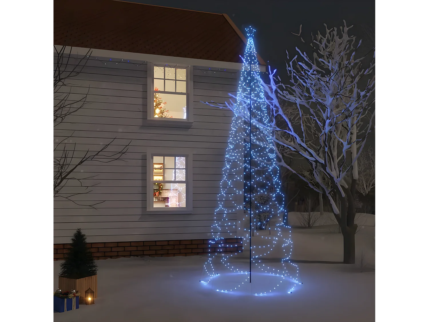 Arbre de No?l avec poteau en métal 1400 LED bleues 5 m