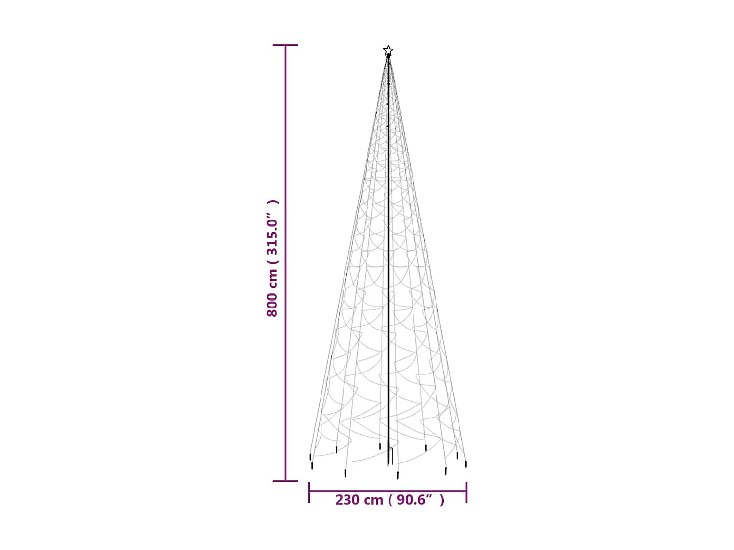 Kerstboom met paal 3000 Blauwe LED's 800 cm