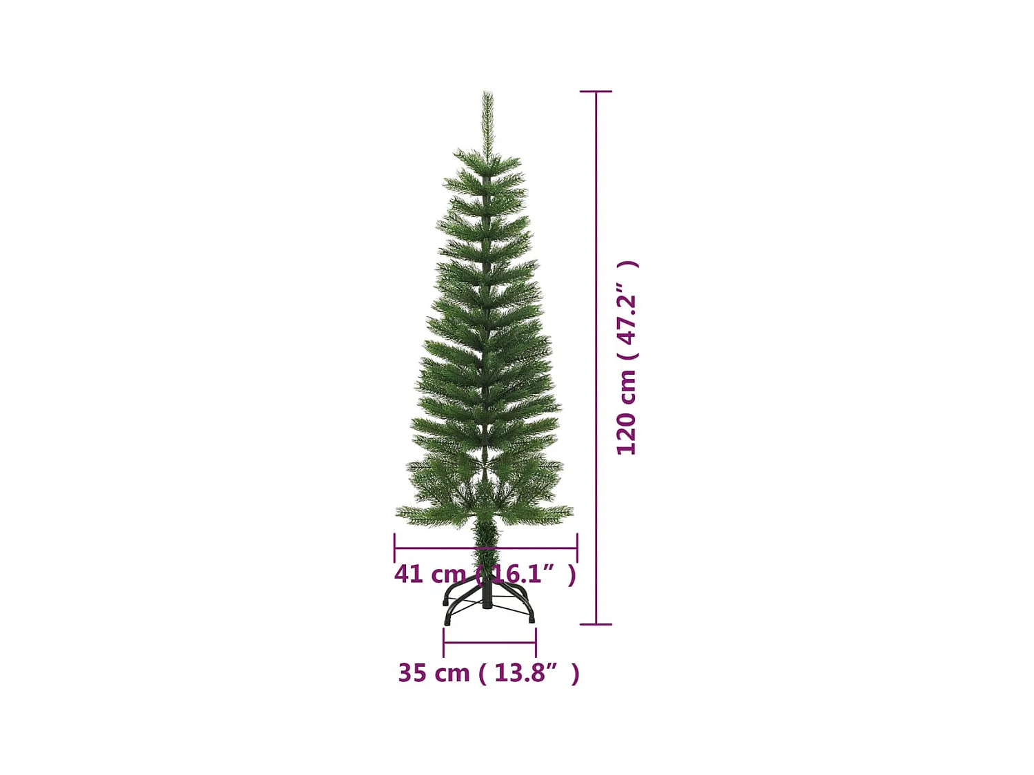 Árvore de Natal artificial fina com suporte 120 cm PE