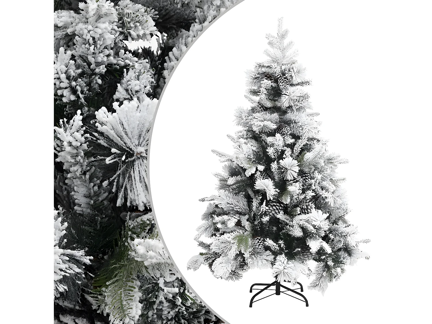 Albero di Natale con fiocchi di neve e pigne 150 cm PVC/PE