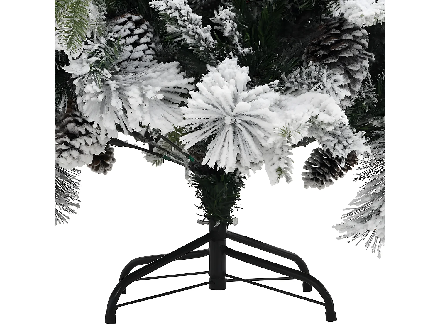Albero di Natale con fiocchi di neve e pigne 150 cm PVC/PE
