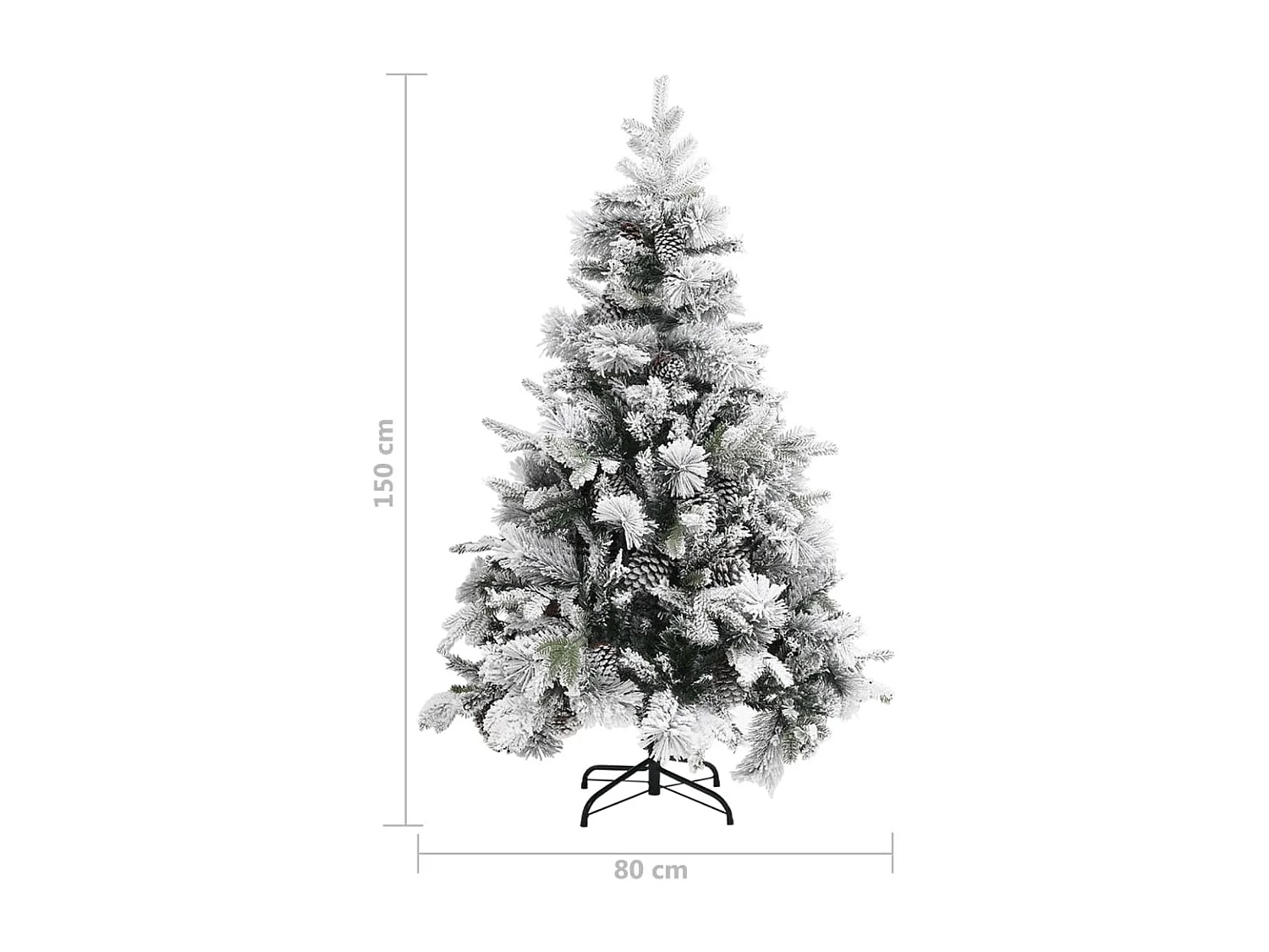 Albero di Natale con fiocchi di neve e pigne 150 cm PVC/PE