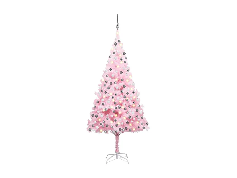 Árbol de Navidad artificial preiluminado y bolas rosas 240 cm PVC
