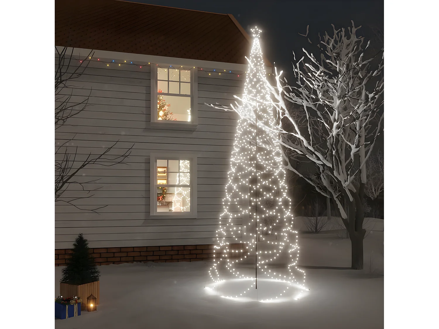 Albero di Natale con palo in metallo 1400 LED bianco freddo 5m