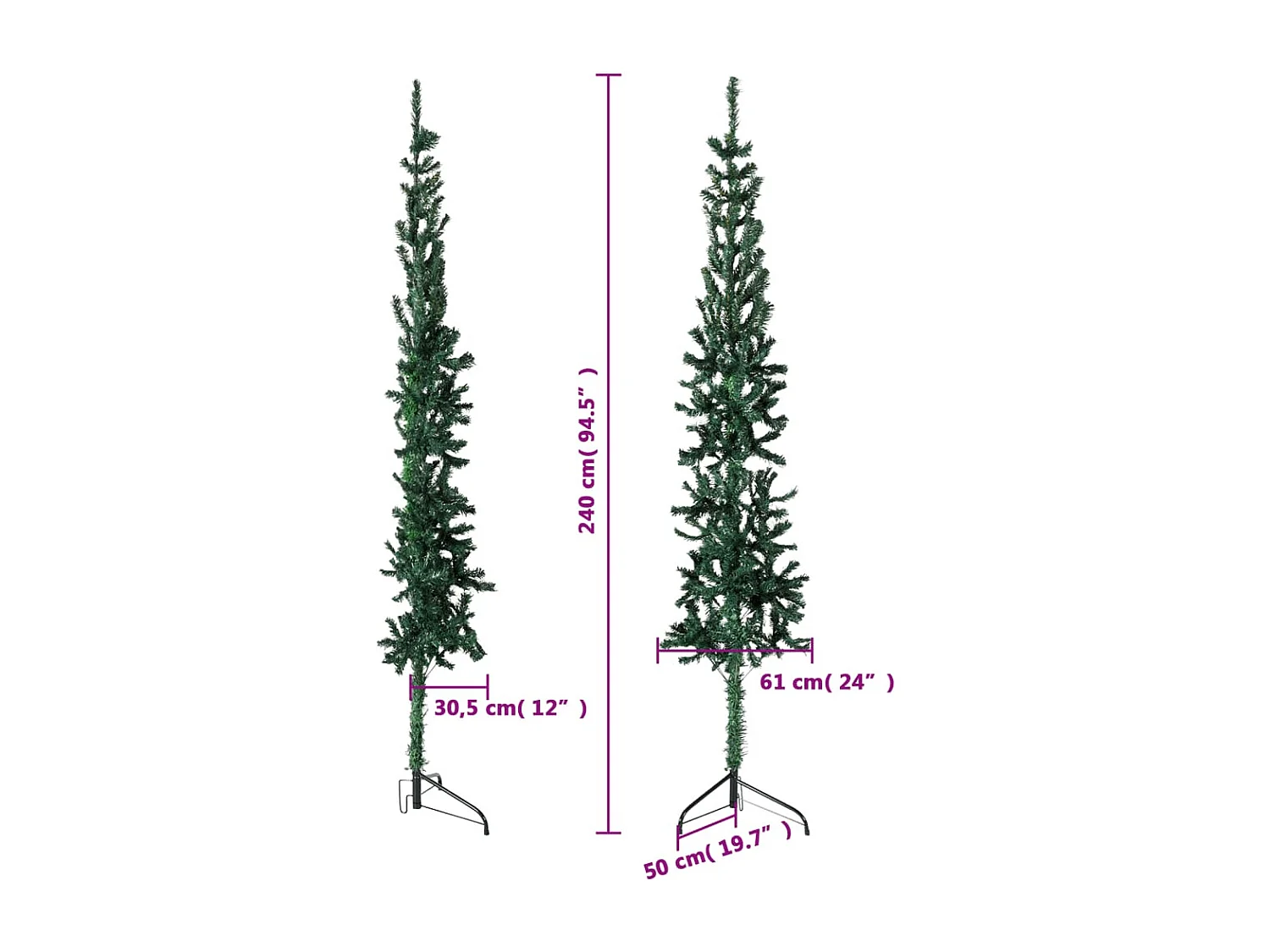 Albero di Natale artificiale mezzo sottile con supporto Verde 240 cm