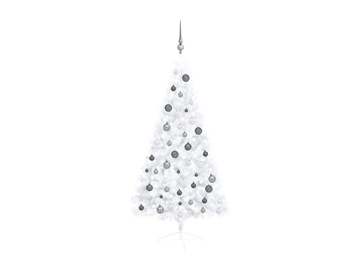 Mezzo albero di Natale artificiale preilluminato e palline bianche 150 cm