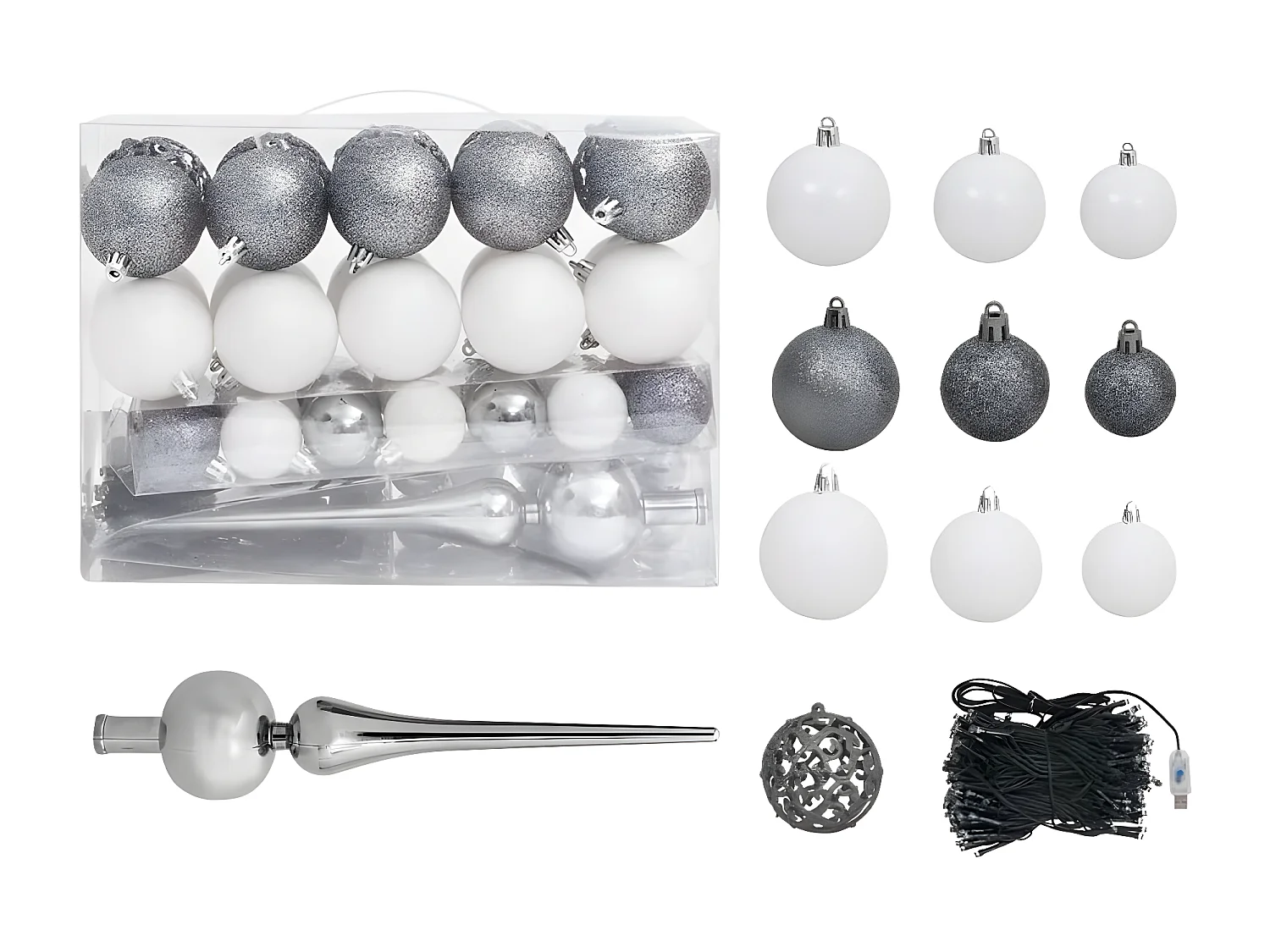 Arbre de No?l artificiel pré-éclairé et boules noir 120 cm PVC