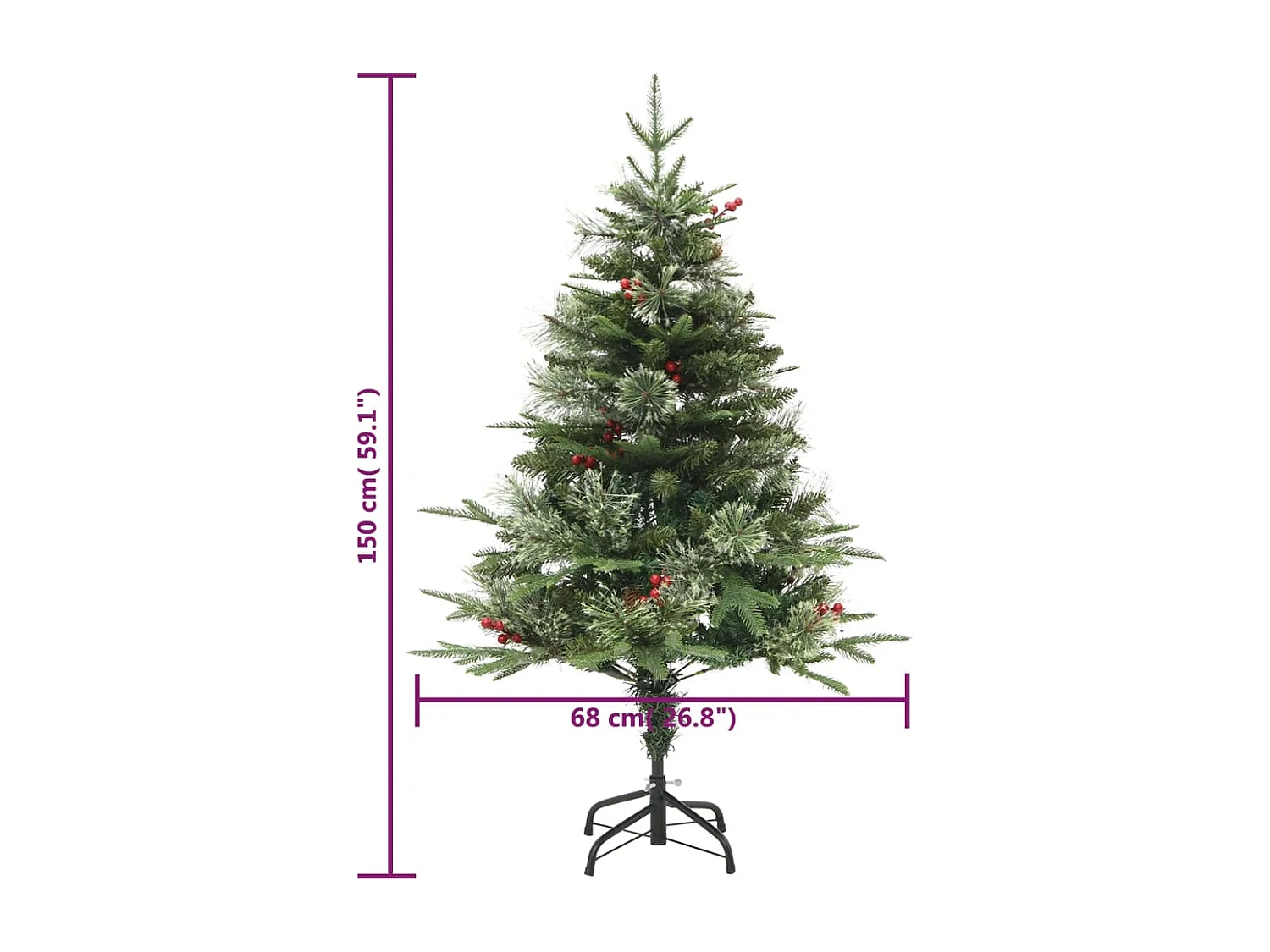 Vorbeleuchteter Weihnachtsbaum und grüne Tannenzapfen, 150 cm, PVC und PE