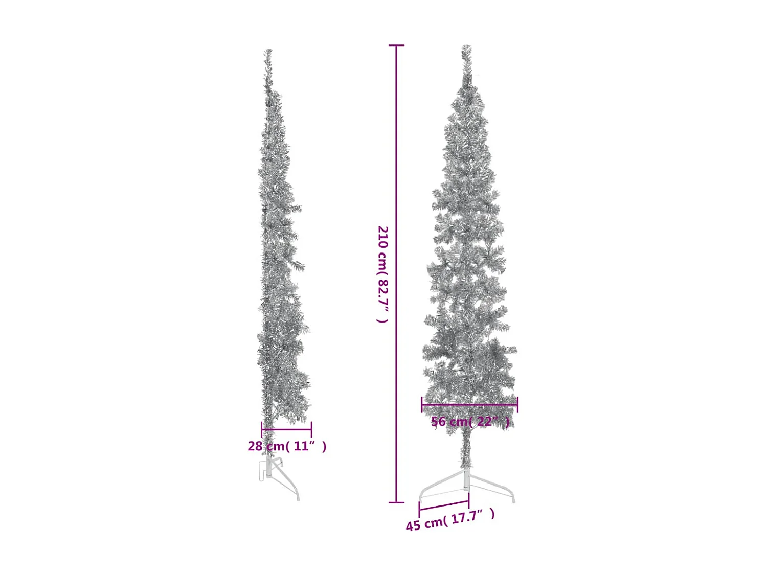 Albero di Natale artificiale mezzo sottile con supporto in argento 210 cm