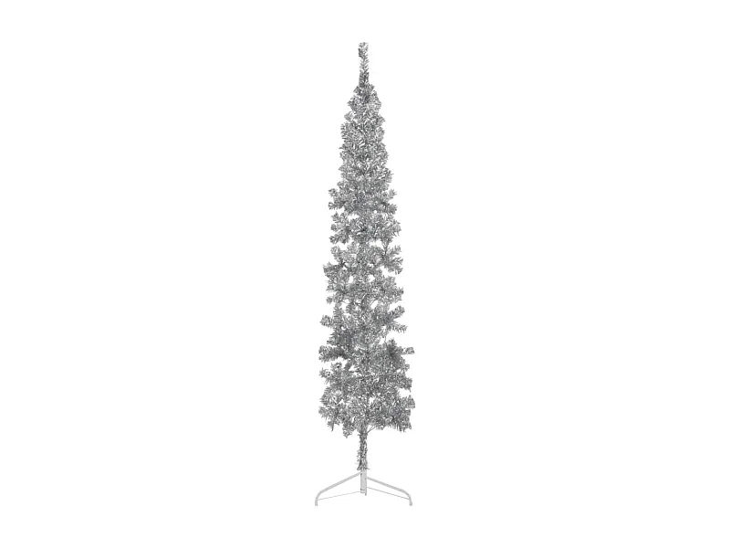 Árbol de Navidad artificial medio fino con soporte plateado 210 cm