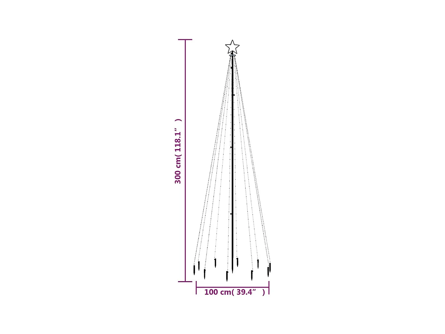 Weihnachtsbaum mit Stab Warmweiß 310 LED 300 cm