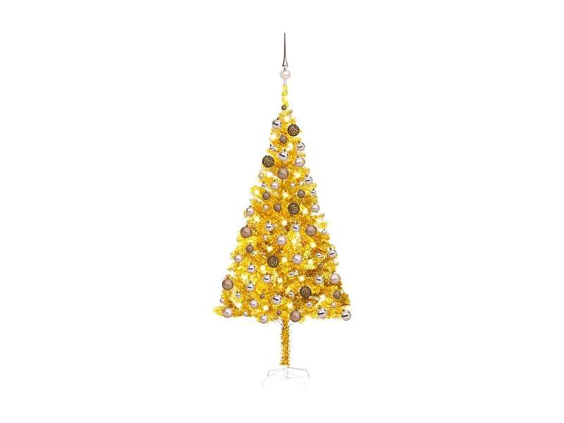 Albero di Natale artificiale preilluminato e palline dorate 180 cm PET