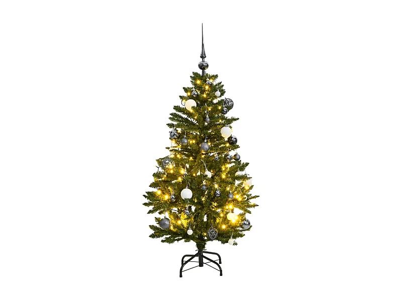 Árvore de Natal artificial articulada 150 LEDs e bolas 120 cm