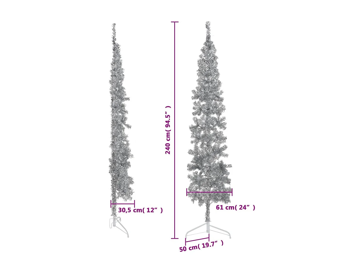 Albero di Natale artificiale mezzo sottile con supporto in argento 240 cm