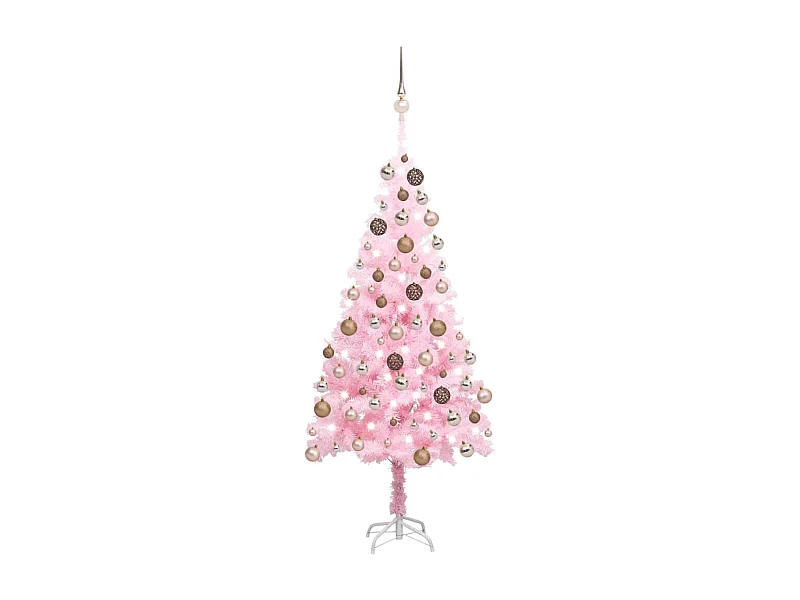 Albero di Natale artificiale preilluminato e palline rosa 150 cm PVC