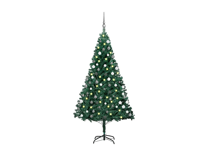 Albero di Natale artificiale preilluminato e palline verdi 120 cm PVC