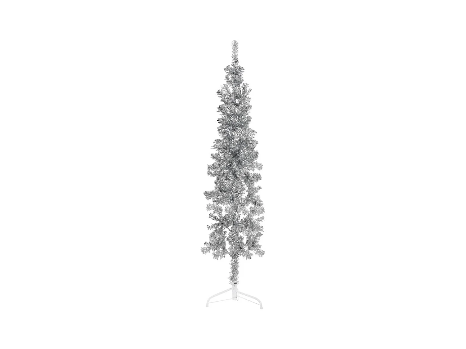 Halfdunne kunstkerstboom met zilveren standaard 150 cm
