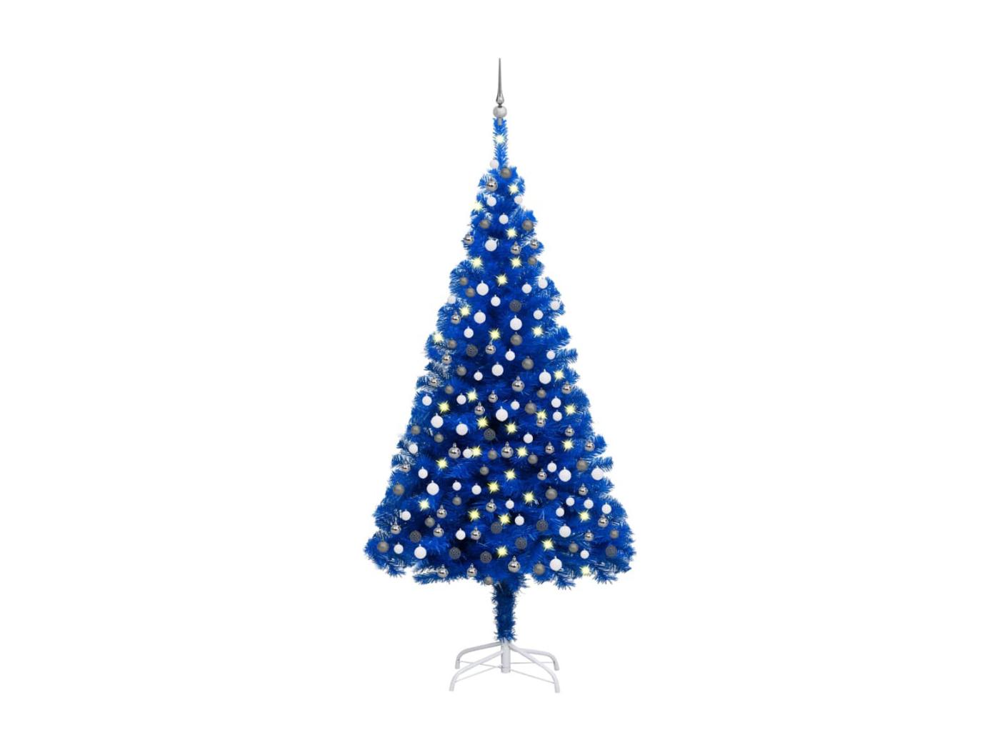 Beleuchteter künstlicher Weihnachtsbaum und blaue Kugeln, 210 cm, PVC