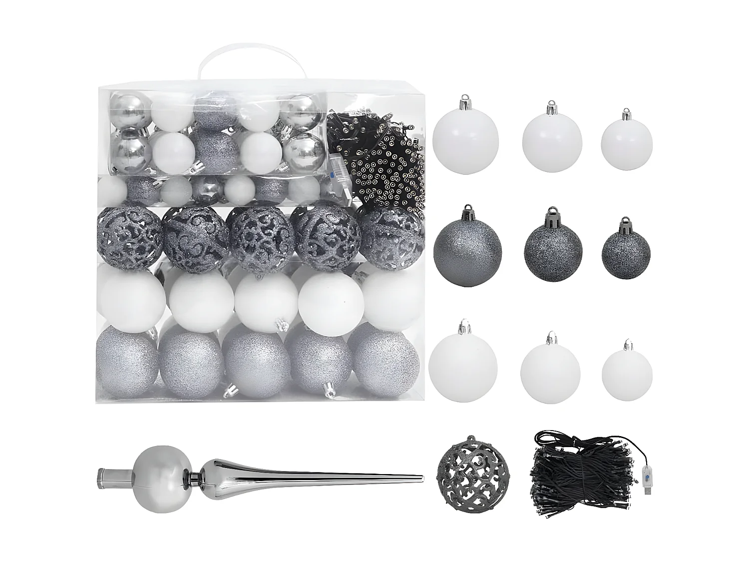 Arbre de No?l artificiel pré-éclairé et boules bleu 210 cm PVC