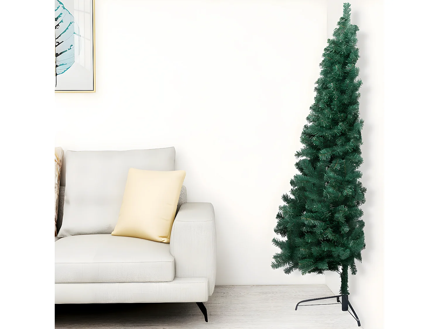 Demi-arbre de No?l artificiel pré-éclairé et boules vert 120 cm