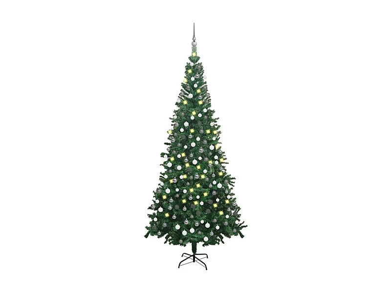 Árvore de Natal artificial pré-iluminada e bolas L 240 cm verde