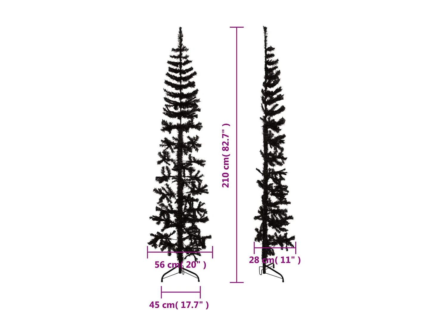 Albero di Natale artificiale mezzo sottile con supporto nero 210 cm