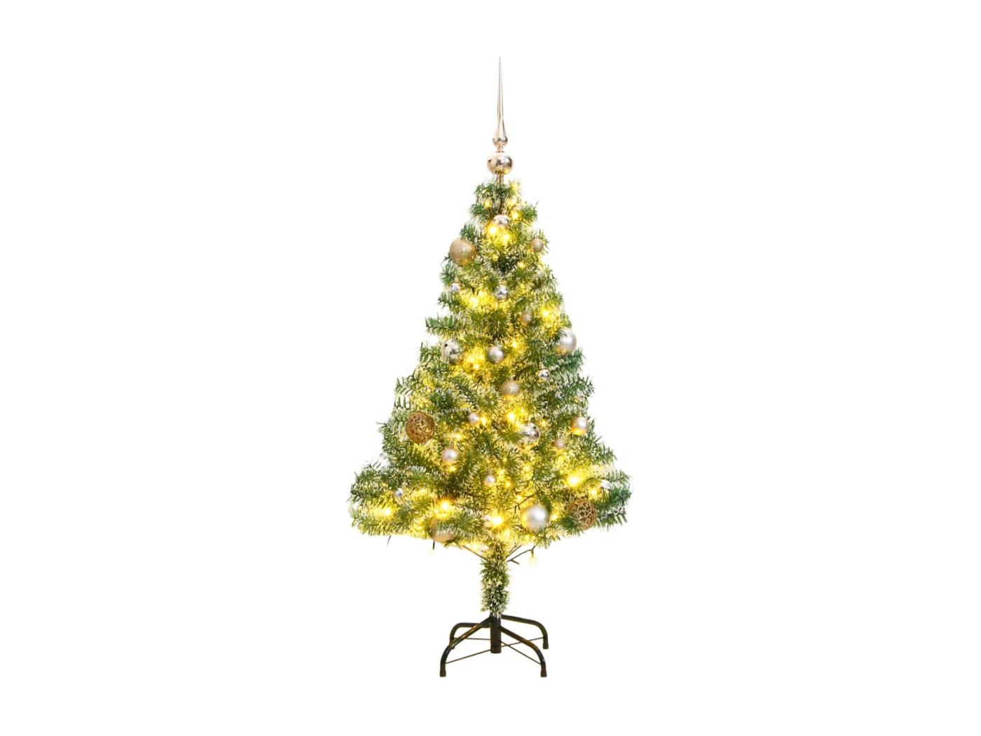 Künstlicher Weihnachtsbaum 150 LEDs & Kugeln & beflockter Schnee 150 cm