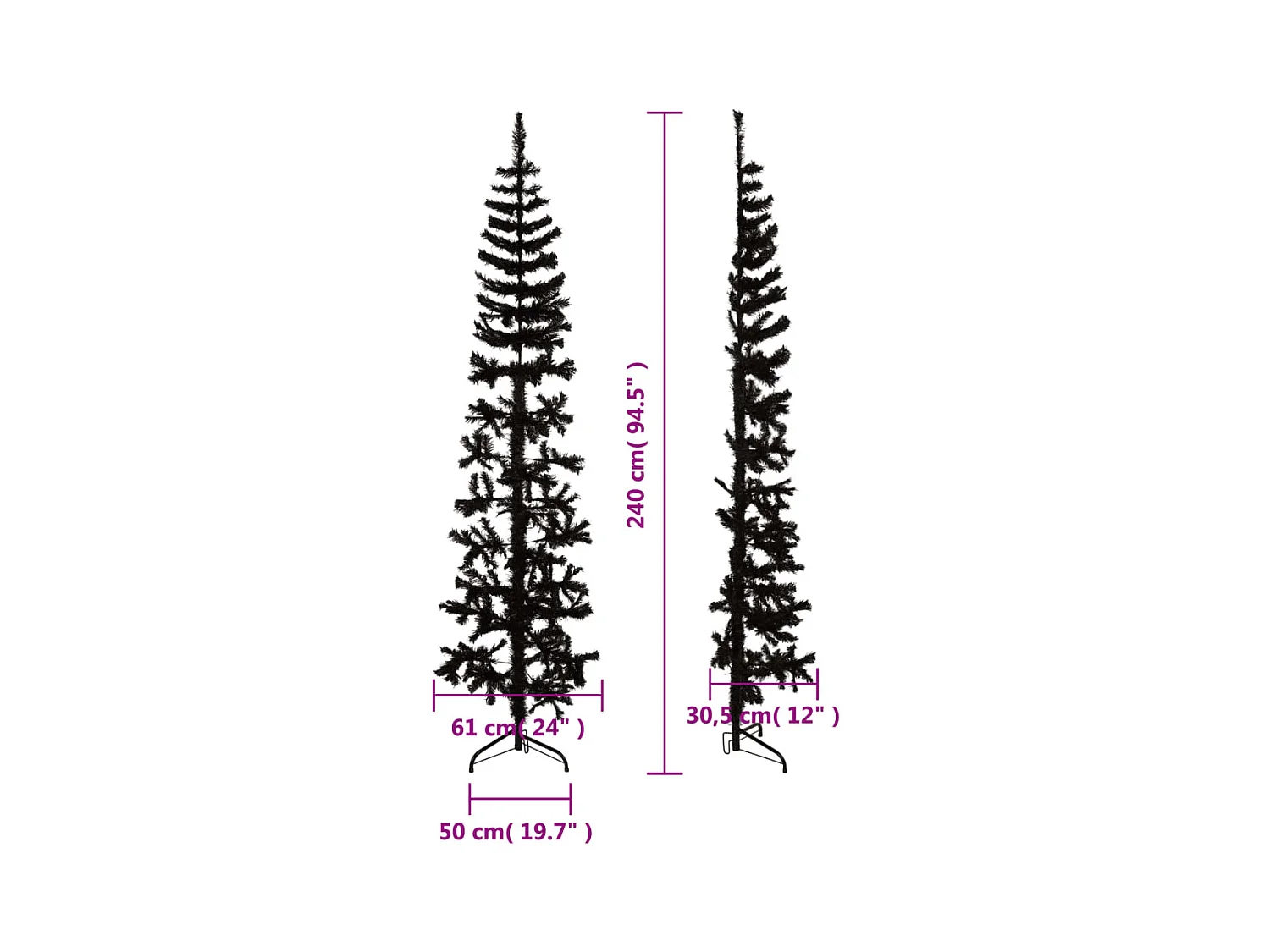 Albero di Natale artificiale mezzo sottile con supporto nero 240 cm