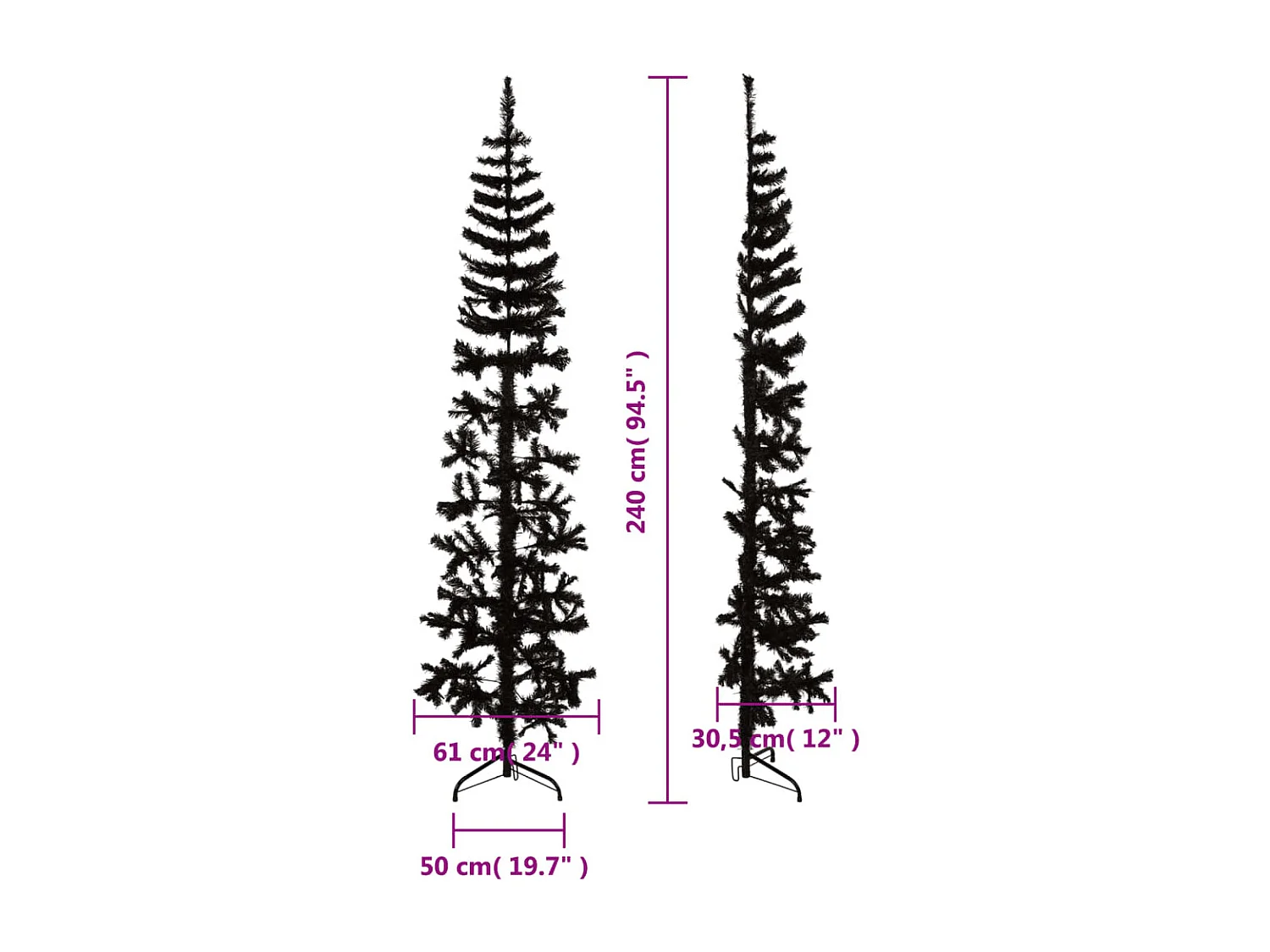 Demi sapin de No?l artificiel mince avec support Noir 240 cm