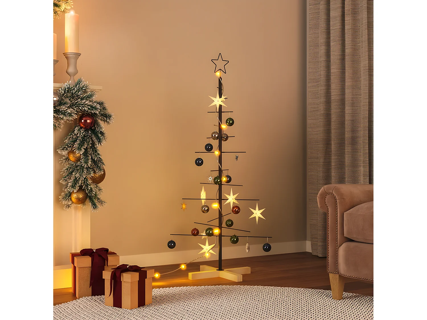 Arbre de No?l en métal avec base en bois noir 120 cm