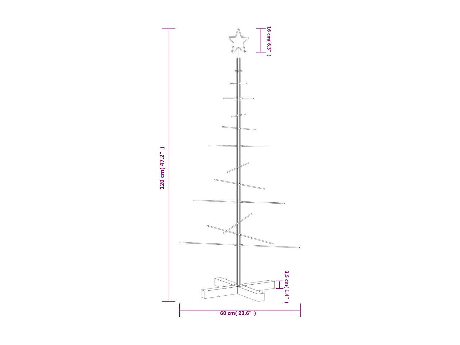 Arbre de No?l en métal avec base en bois noir 120 cm