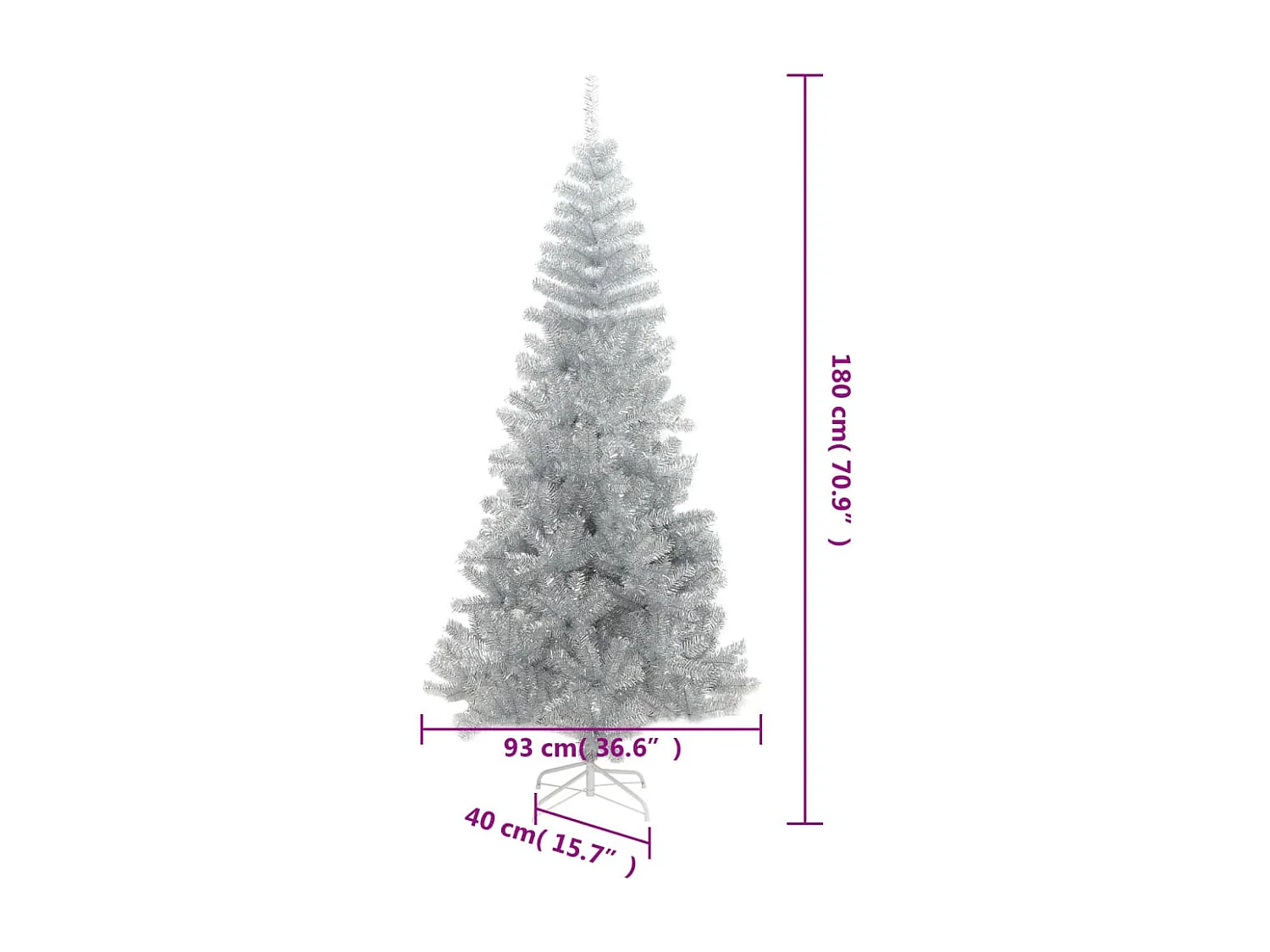 Albero di Natale artificiale con supporto in argento 180 cm PET