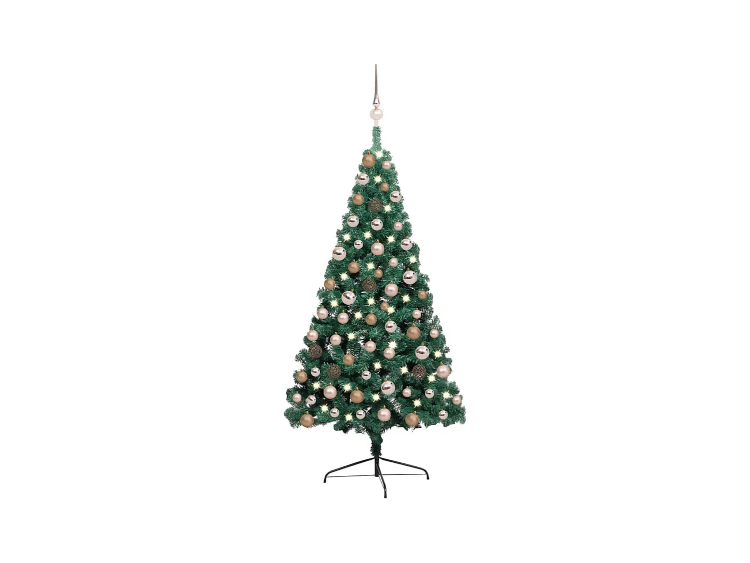 Mezzo albero di Natale artificiale preilluminato e palline verdi 120 cm