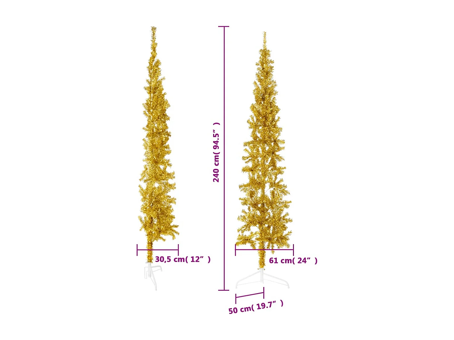 Halfdunne Kunstkerstboom met Standaard Goud 240cm