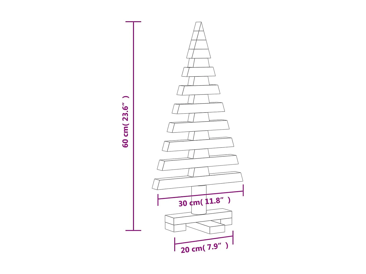 Albero di Natale in legno per decorazione 60 cm in legno di pino massiccio