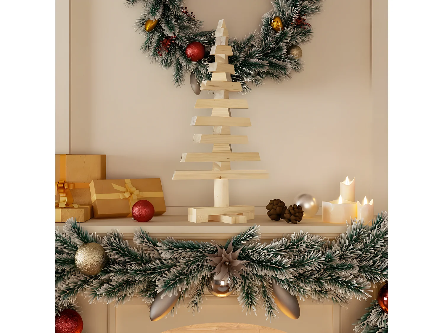 Holz-Weihnachtsbaum zur Dekoration 60 cm aus massivem Kiefernholz