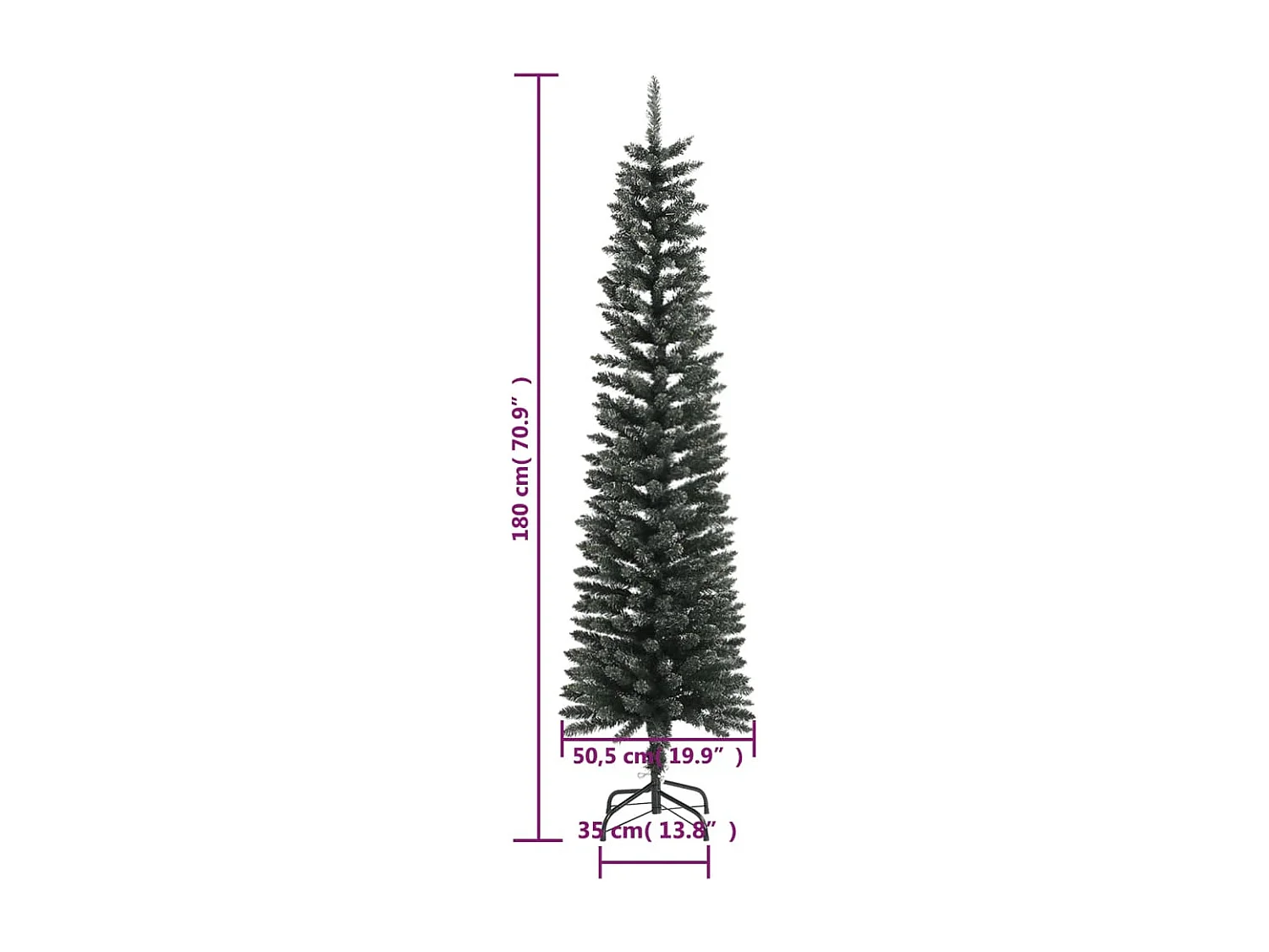 Árvore de Natal artificial fina com suporte Verde 180 cm PVC