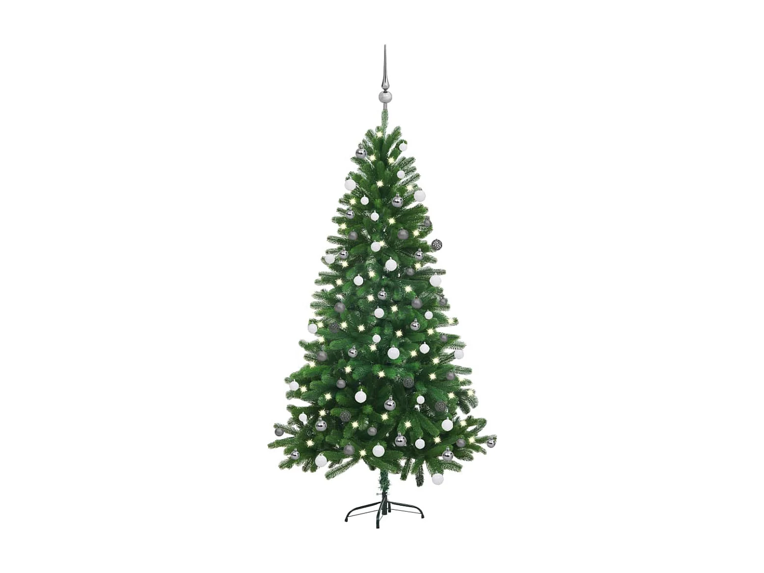 Albero di Natale artificiale preilluminato e palline 150 cm Verde