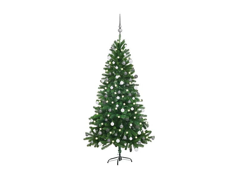 Árbol de Navidad artificial preiluminado y bolas 150 cm Verde