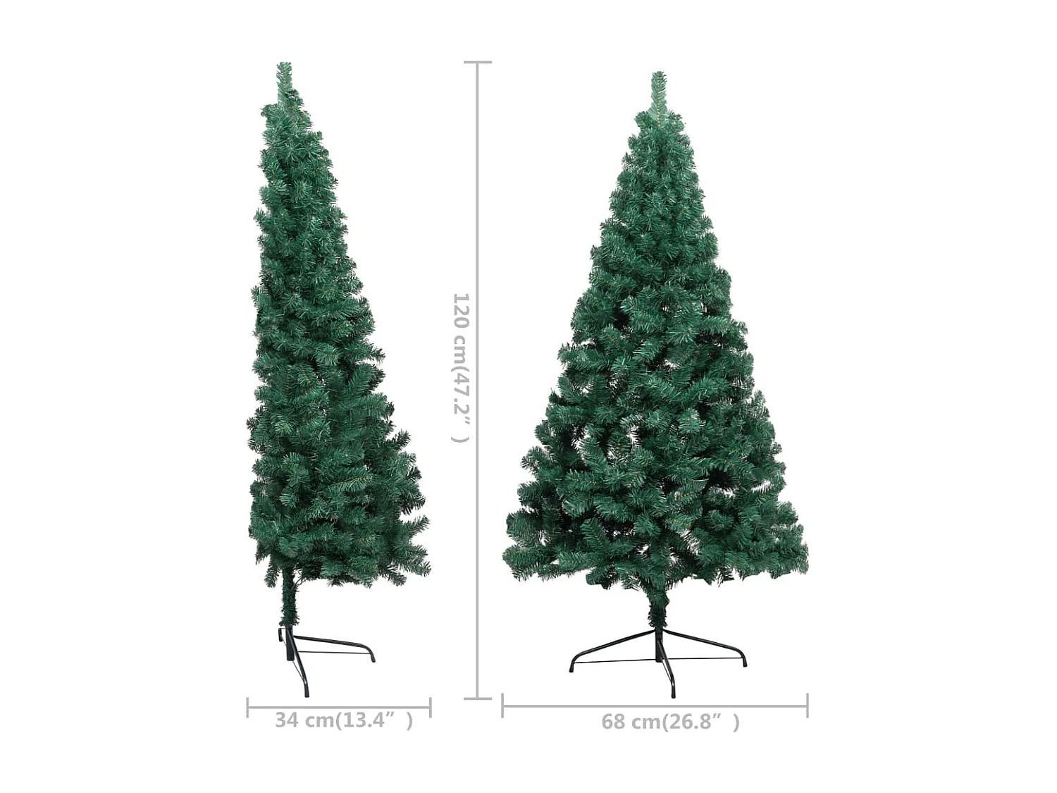 Demi-arbre de No?l artificiel pré-éclairé et boules vert 120 cm