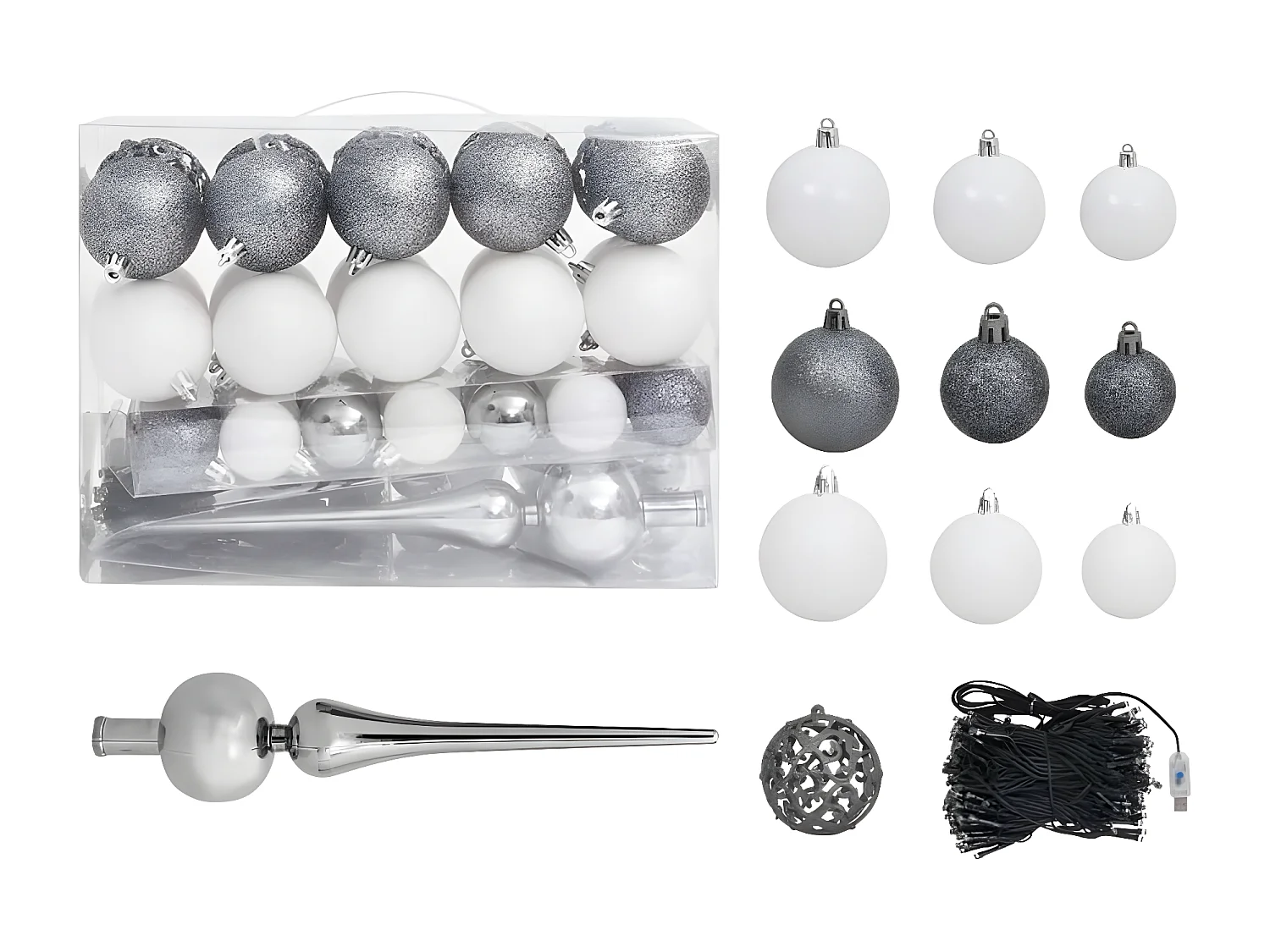 Árbol de Navidad artificial preiluminado/bolas 120 cm 230 ramas