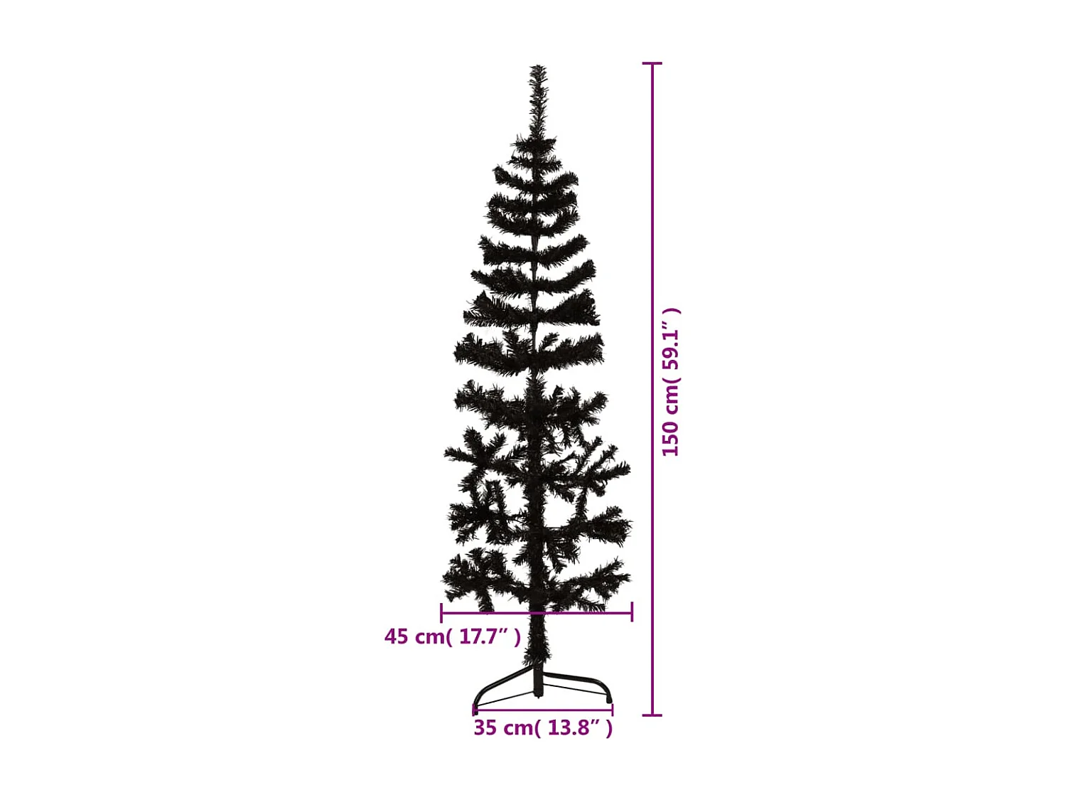 Demi sapin de No?l artificiel mince avec support Noir 150 cm