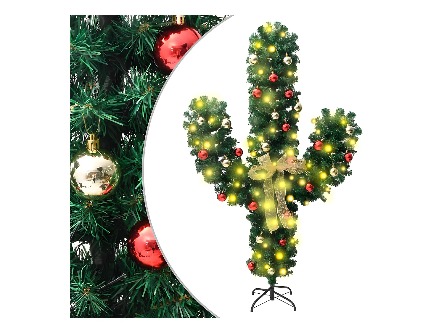 Cactus Natalizio con supporto e LED Verde 150 cm in PVC