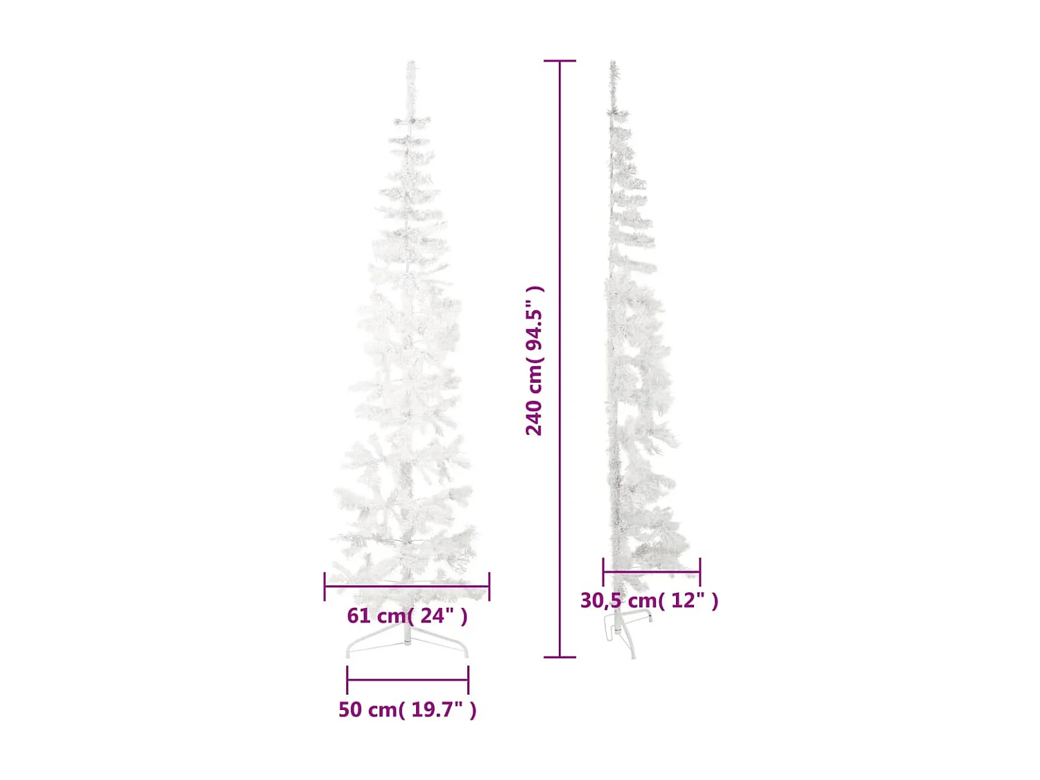 Albero di Natale artificiale mezzo sottile con supporto Bianco 240 cm